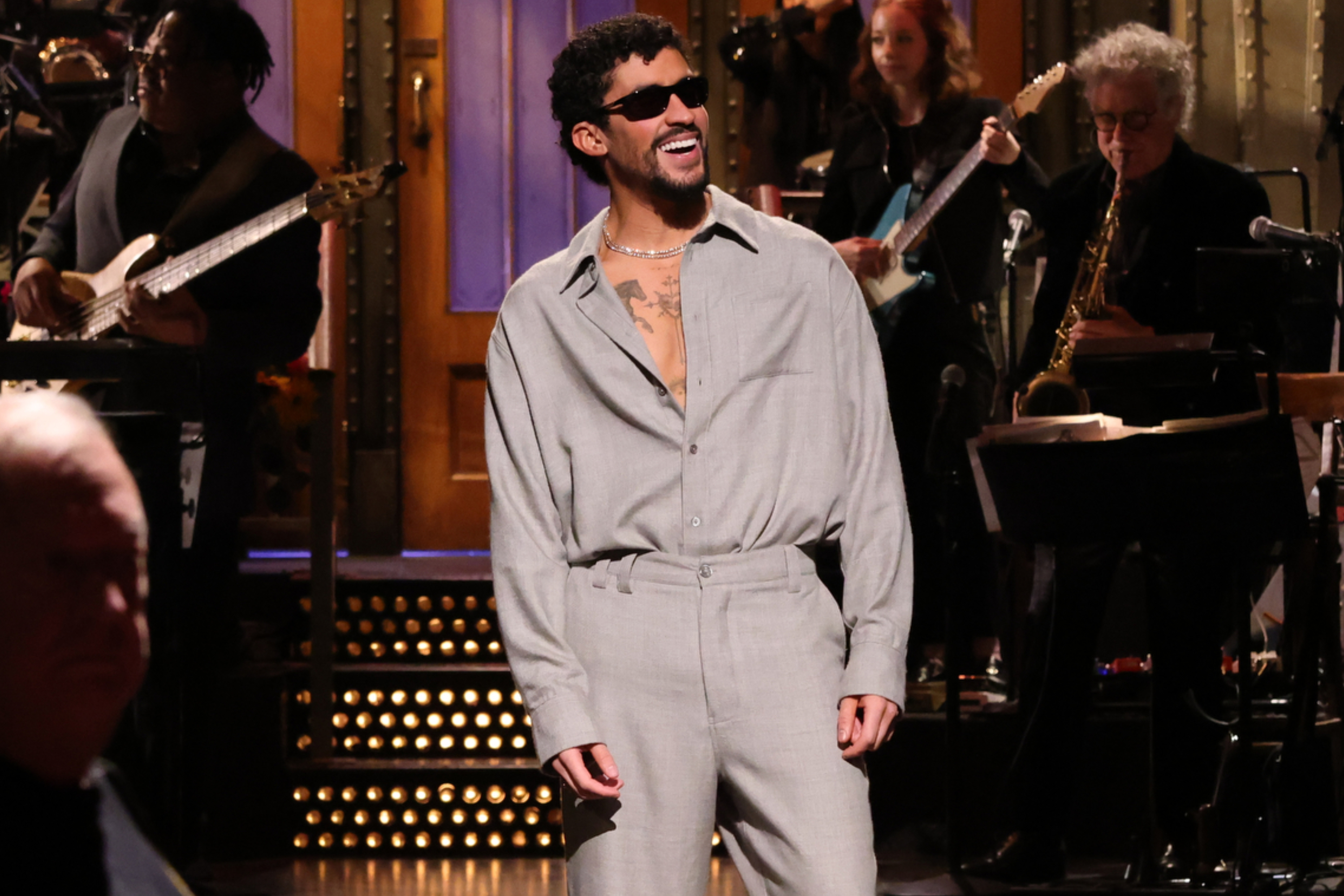 This image released by NBC shows host Bad Bunny during his monologue on Saturday Night Live in New York on Saturday, Oct. 4, 2025. (AP)